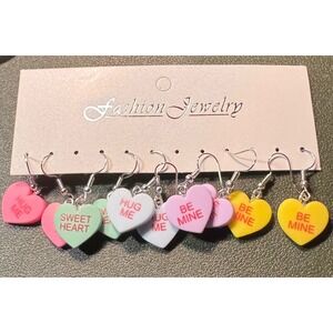 Conversation Heart‎ Earrings Colorful Candy Valentine Set of 5 Jewelry New